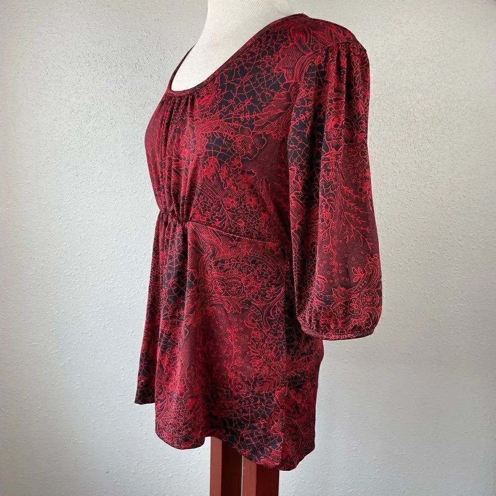 NWT Style & Co. Red and Black Three Quarter Sleeve Blouse Top Size PL